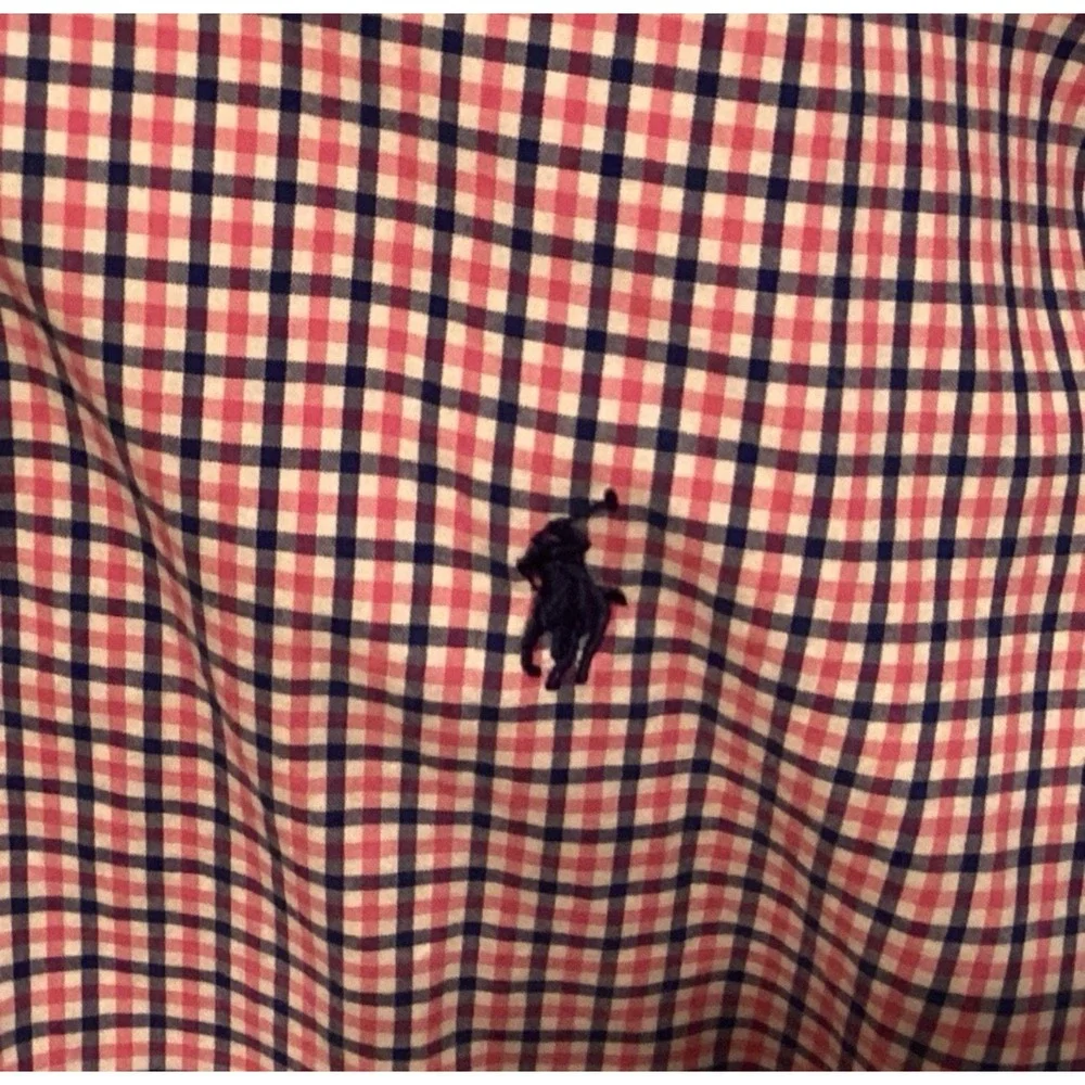 Polo‎ Ralph Lauren Mens Large Pink Navy Blue Gingham Check Button Down Shirt L